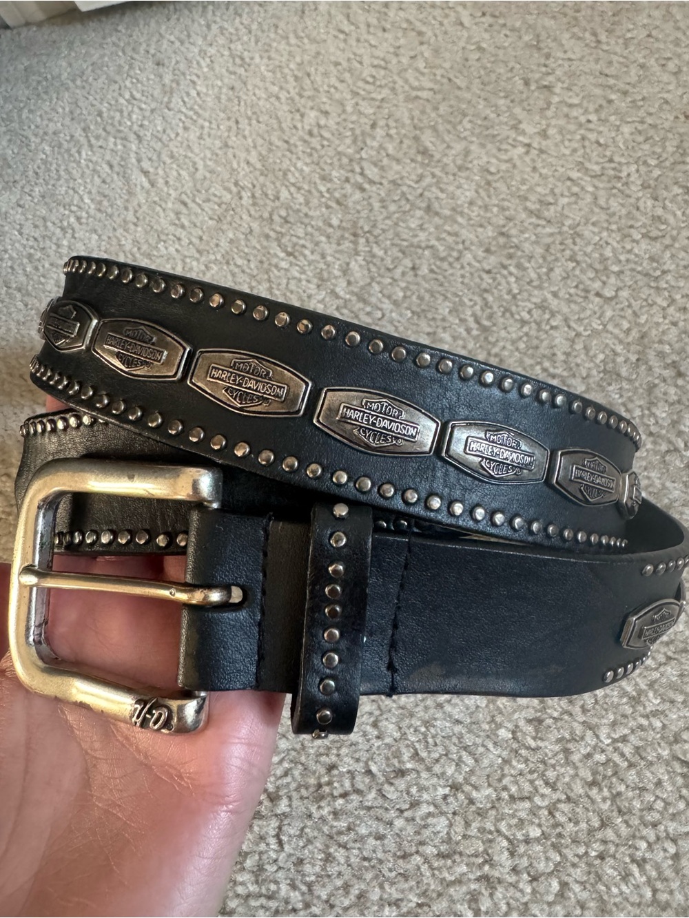 Vintage Harley Davidson Motorcycle Black Studded Leather Belt 2004